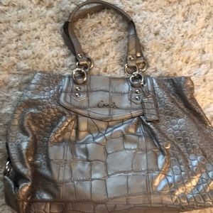 Silver alligator Coach bag with silver hardware